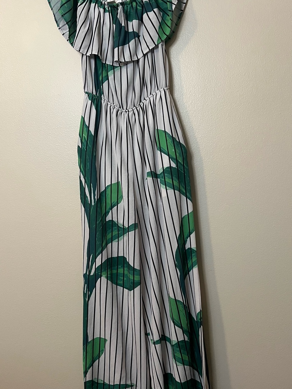 Jealous Tomato White Jumpsuit with Green Leaf Print